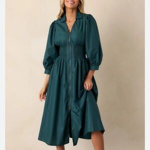 Entro Teal Zip-Front Midi Dress